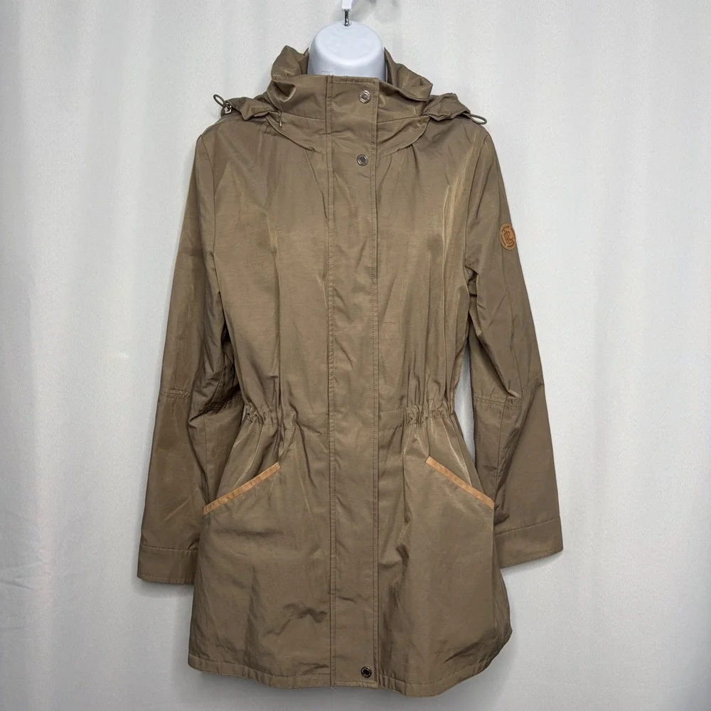 Lauren Ralph Lauren Womens Khaki Tan Hooded Field Jacket Drawstring Waist Sz Med